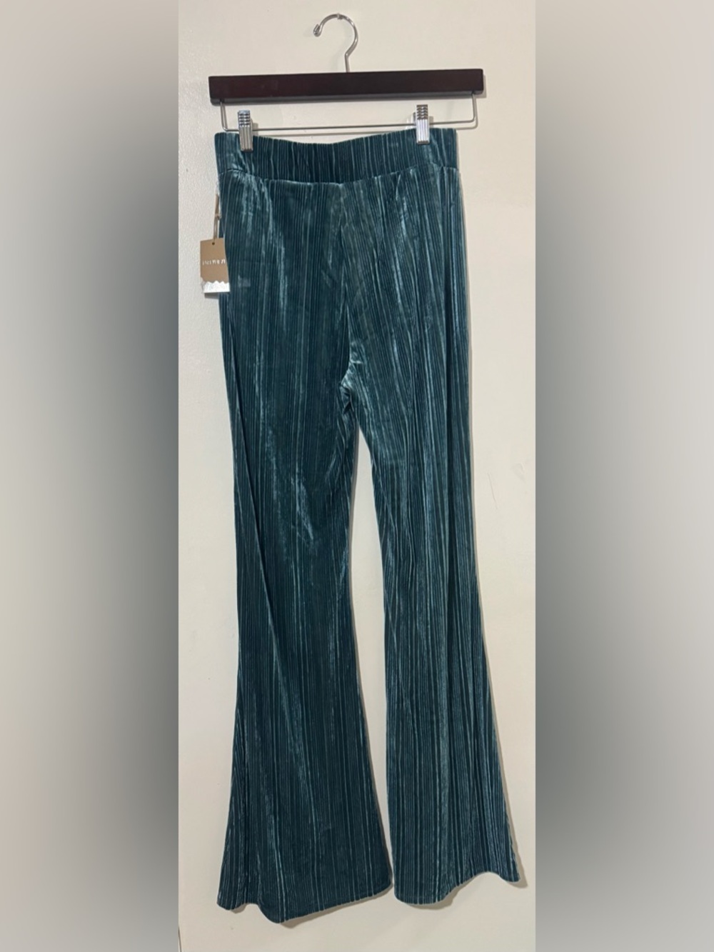 Forever 21 Teal Velvet Flare Pants - Picture 3 of 4